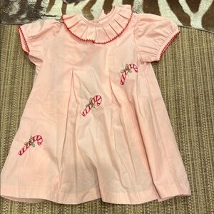 Pink Dress with Candy Cane Embroidery